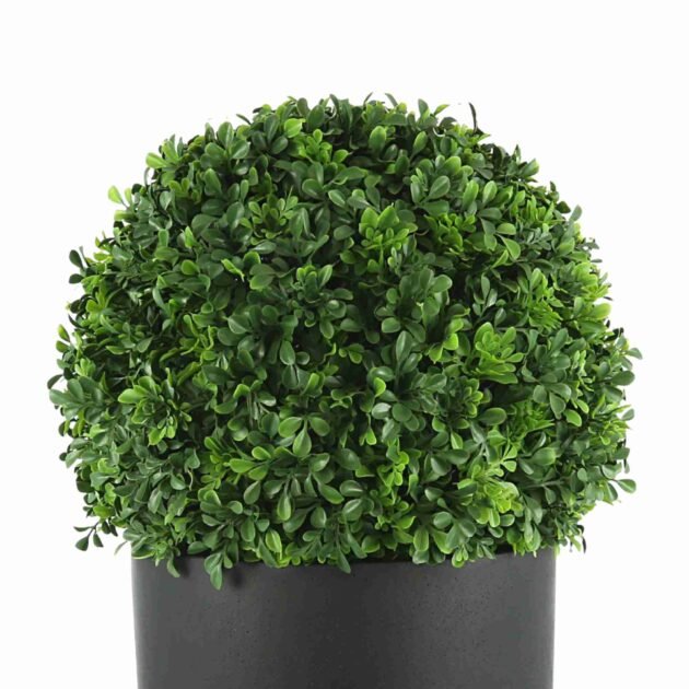 UV Rated Outdoor Boxwood Ball in Black Fiberstone Planter - Image 3