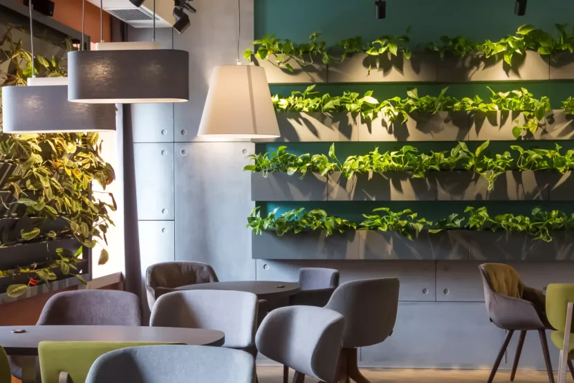 empty-cafe-interior-with-lots-of-greenery-on-walls